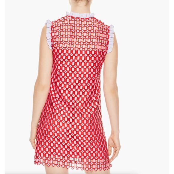 SANDRO Anaele Crochet Lace Ruffle Dress Red Purple {FF27} - Picture 3 of 8